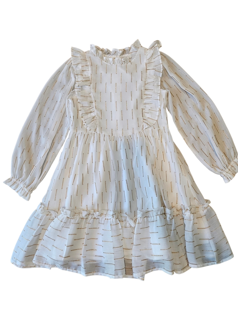 Janie and Jack Cream Preppy Ruffle Dress with Gold Dot Stripe Sz. 8